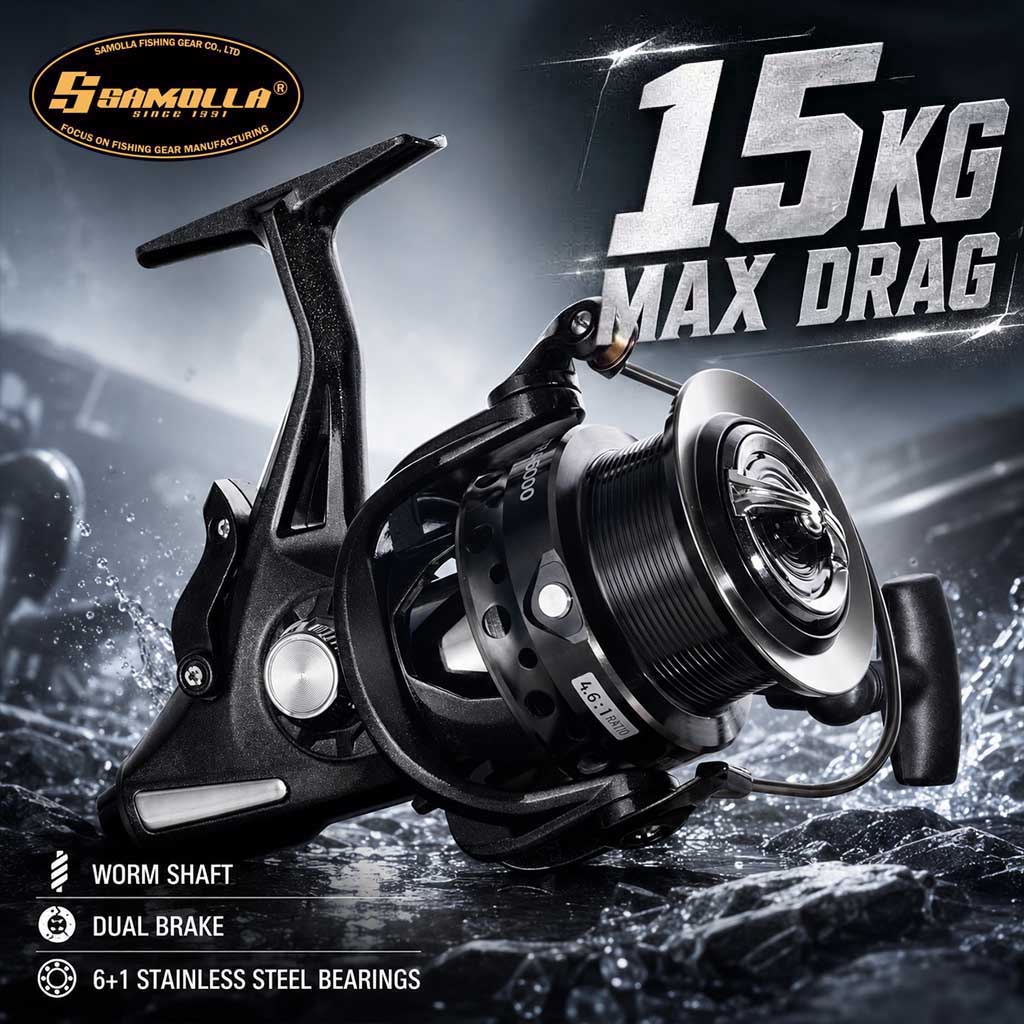 Reel Drag Knob - รอกตกปลาแบบหมุน SAMOLLA พร้อมระบบเบรกคู่และสัญญาณเตือน 6+1BB อัตราทดเกียร์ 5.14:1
